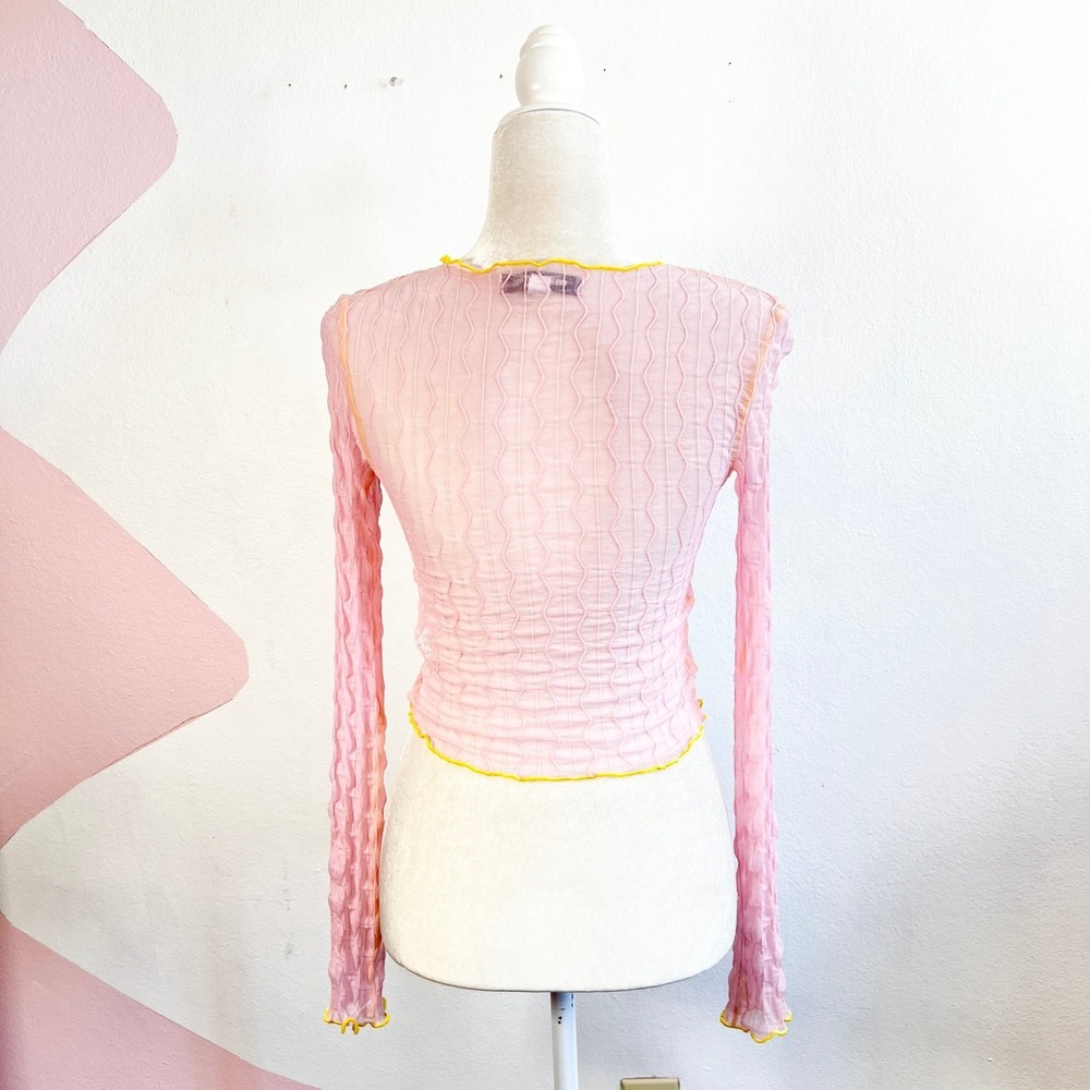 Urban Outfitters Mesh Top Small Sheer Textured Pink Yellow Coquette Fairy‎ - Picture 4 of 8